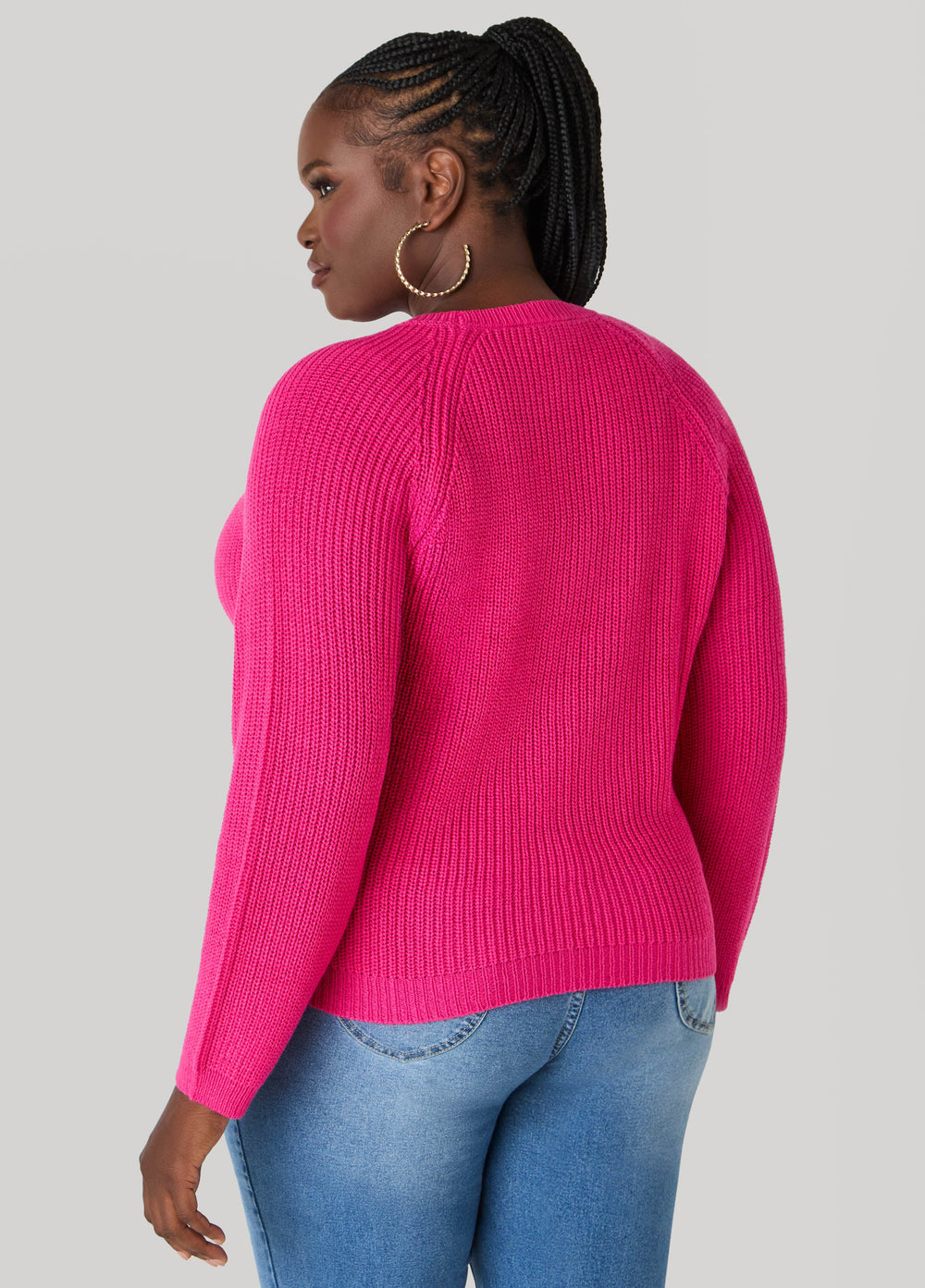 Ribbed Raglan Sweater Black | Ashley Stewart