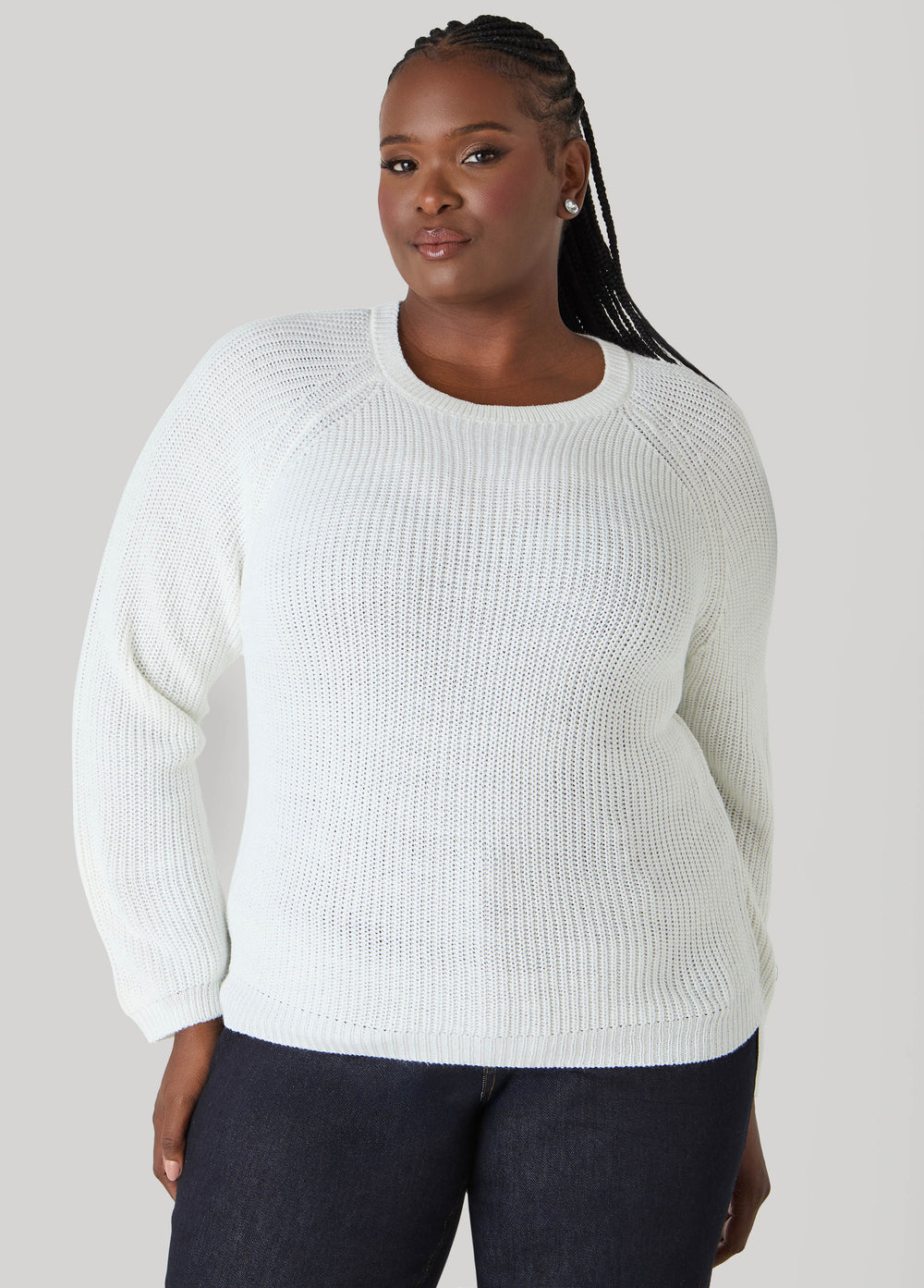 Ribbed Raglan Sweater Black | Ashley Stewart