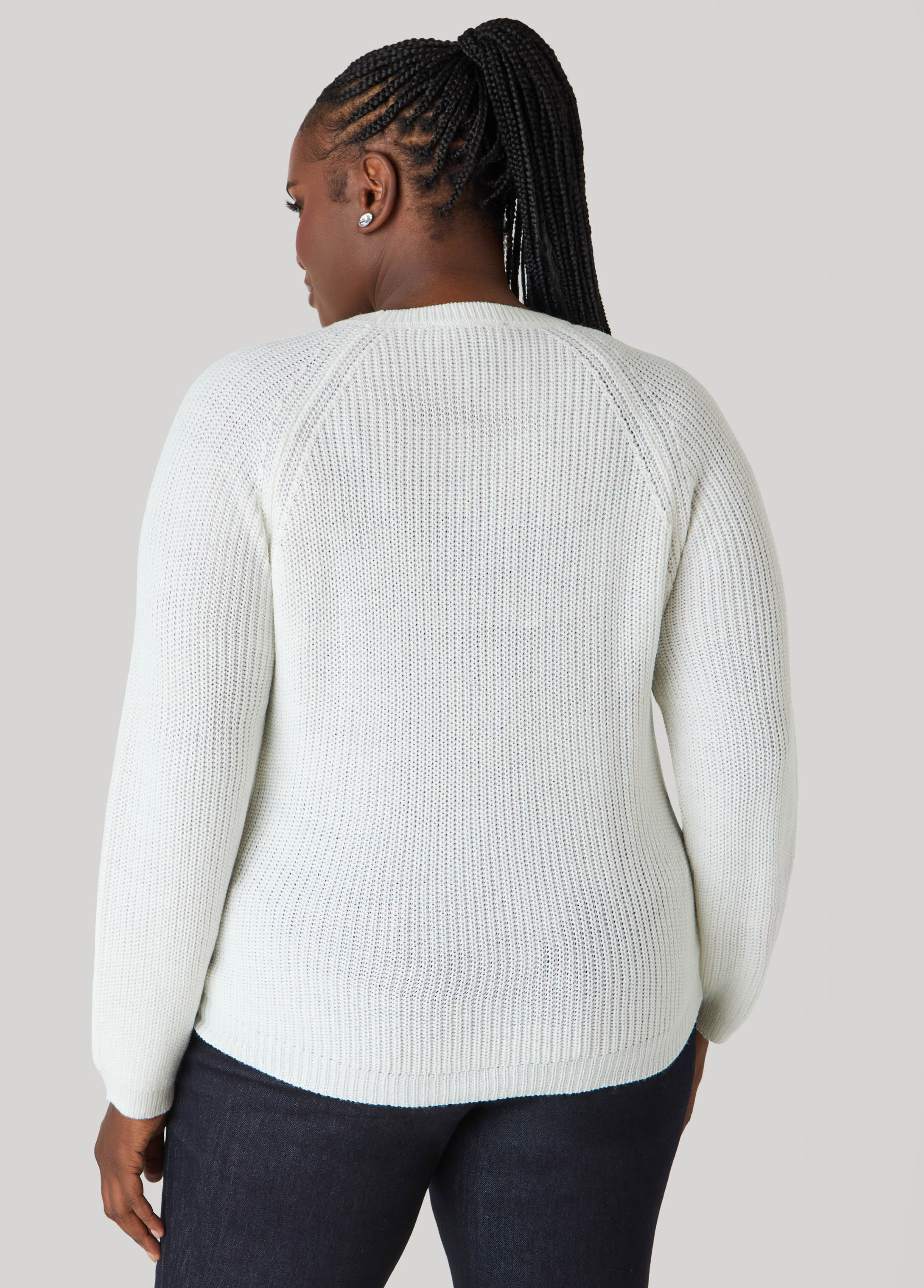 Ribbed Raglan Sweater Black | Ashley Stewart