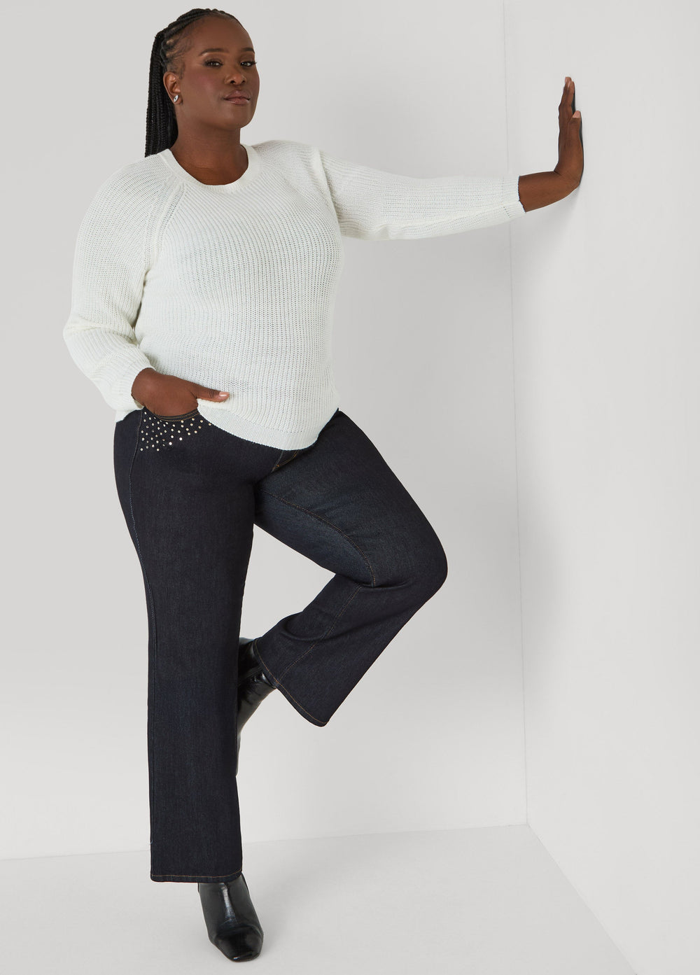 Ribbed Raglan Sweater Black | Ashley Stewart