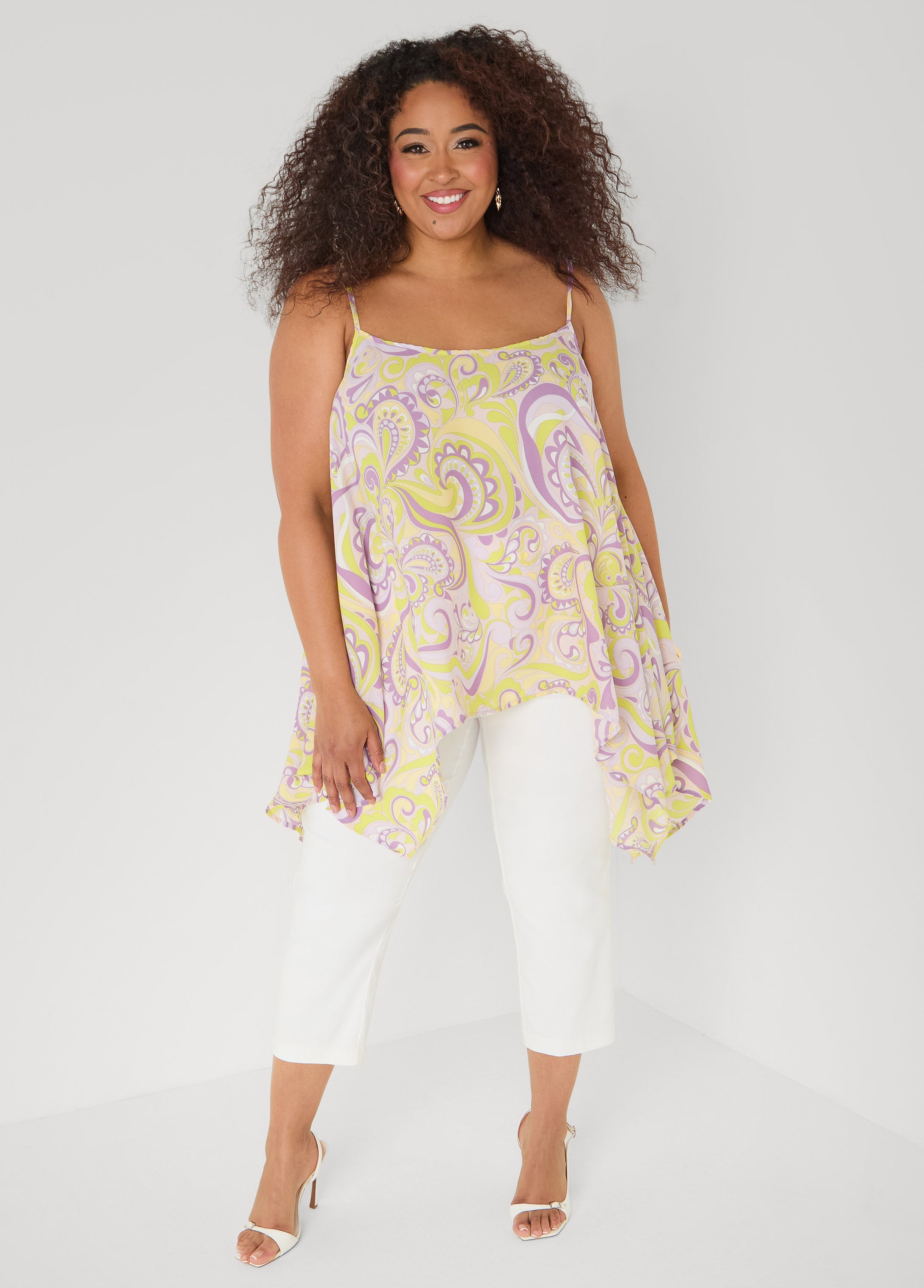 Paisley Print Handkerchief Tank Green | Ashley Stewart