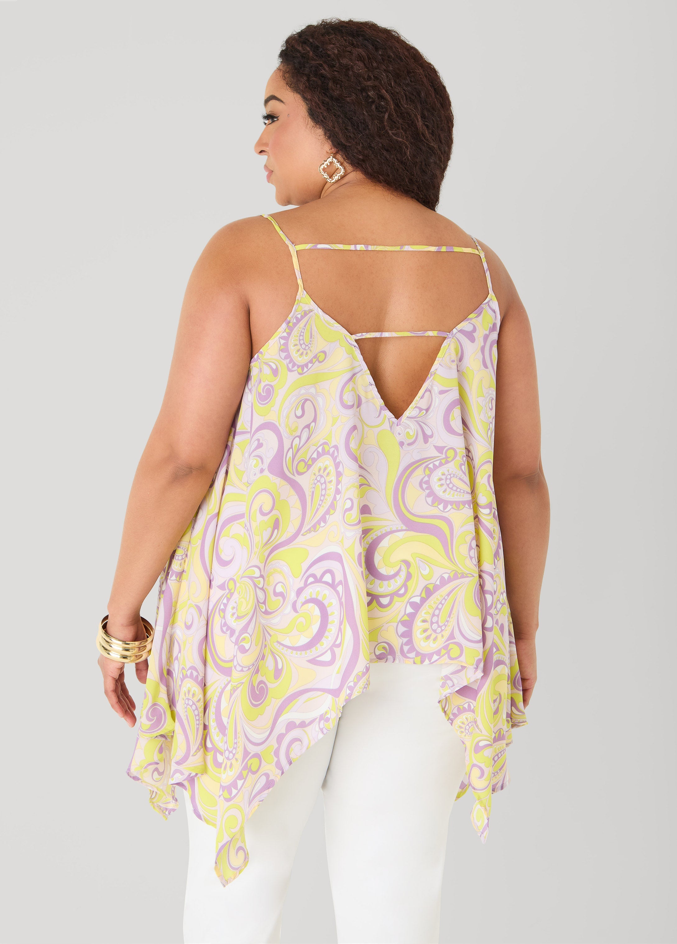 Paisley Print Handkerchief Tank Green | Ashley Stewart