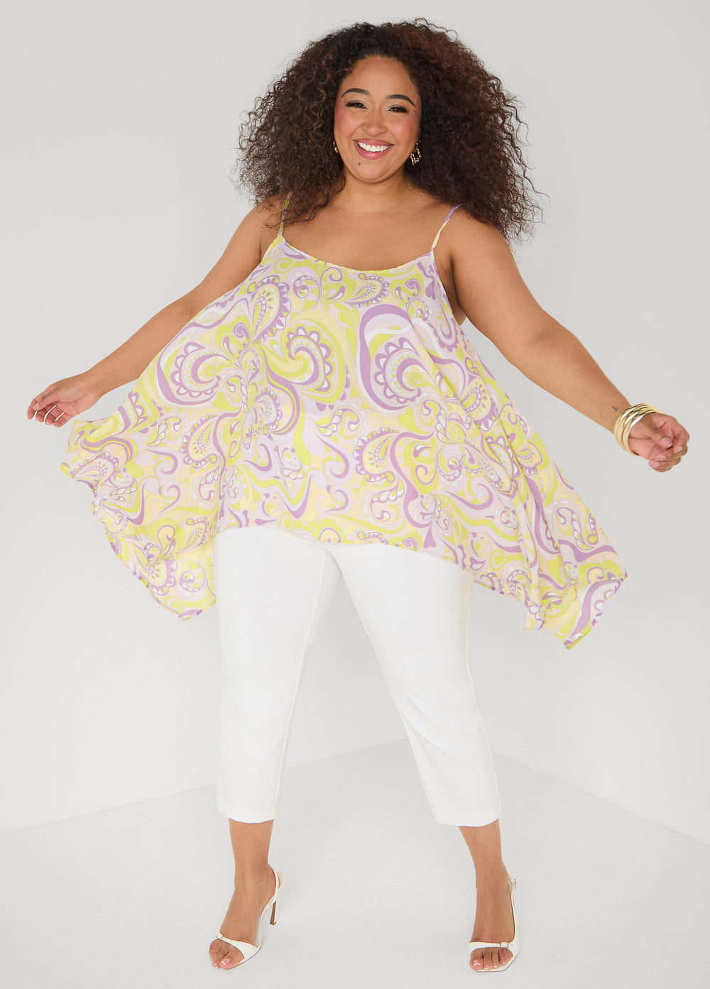 Paisley Print Handkerchief Tank Green | Ashley Stewart
