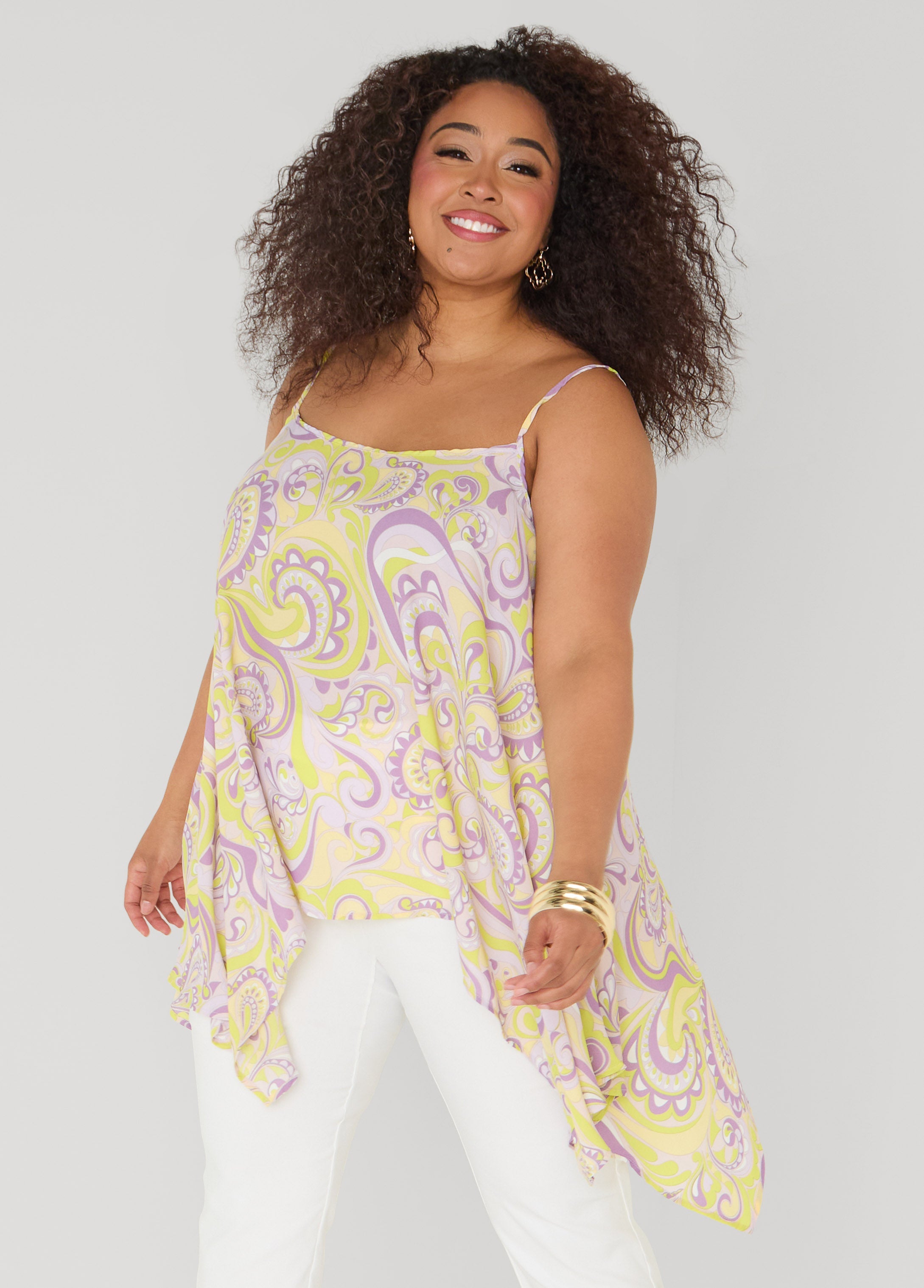 Paisley Print Handkerchief Tank Green | Ashley Stewart