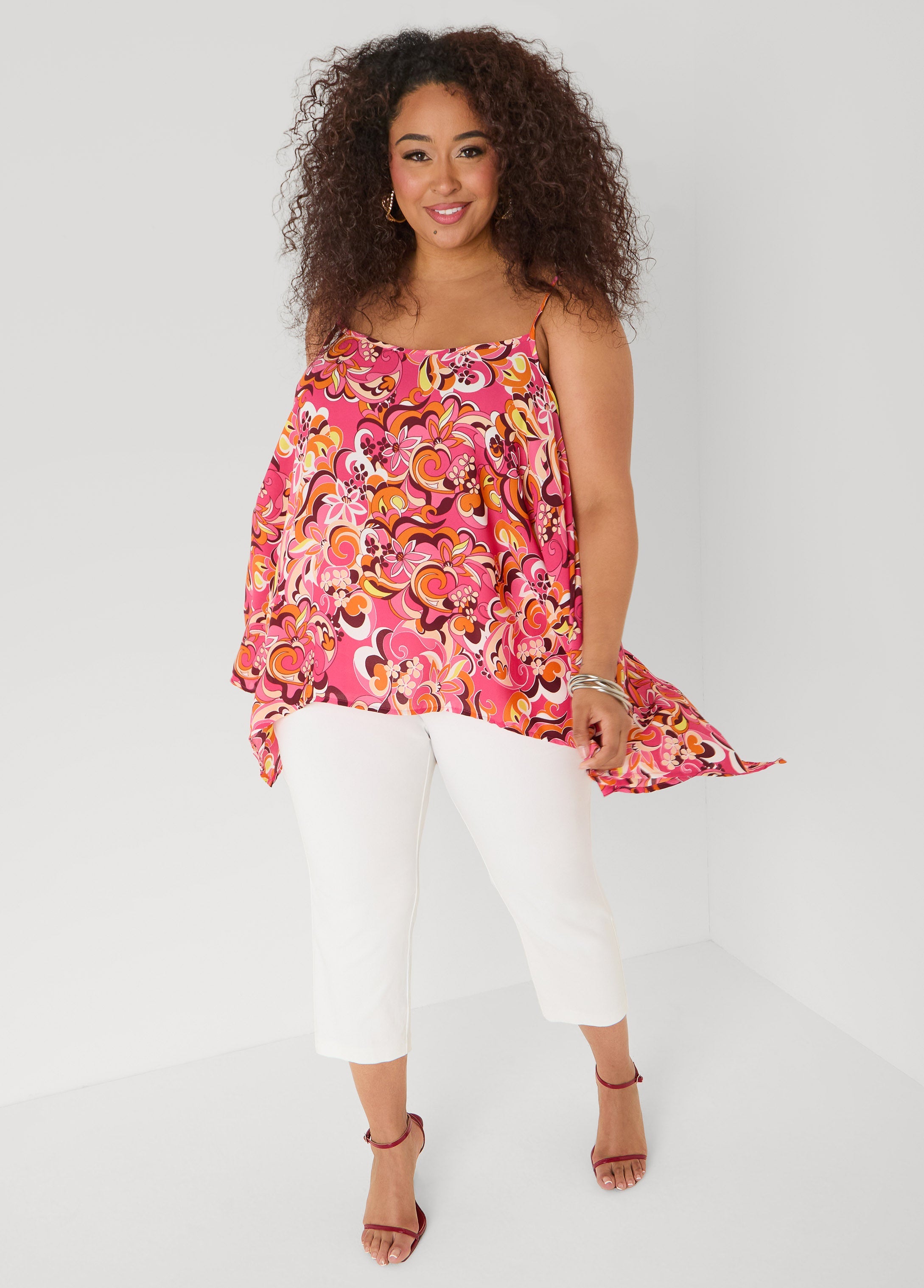Paisley Print Handkerchief Tank Green | Ashley Stewart