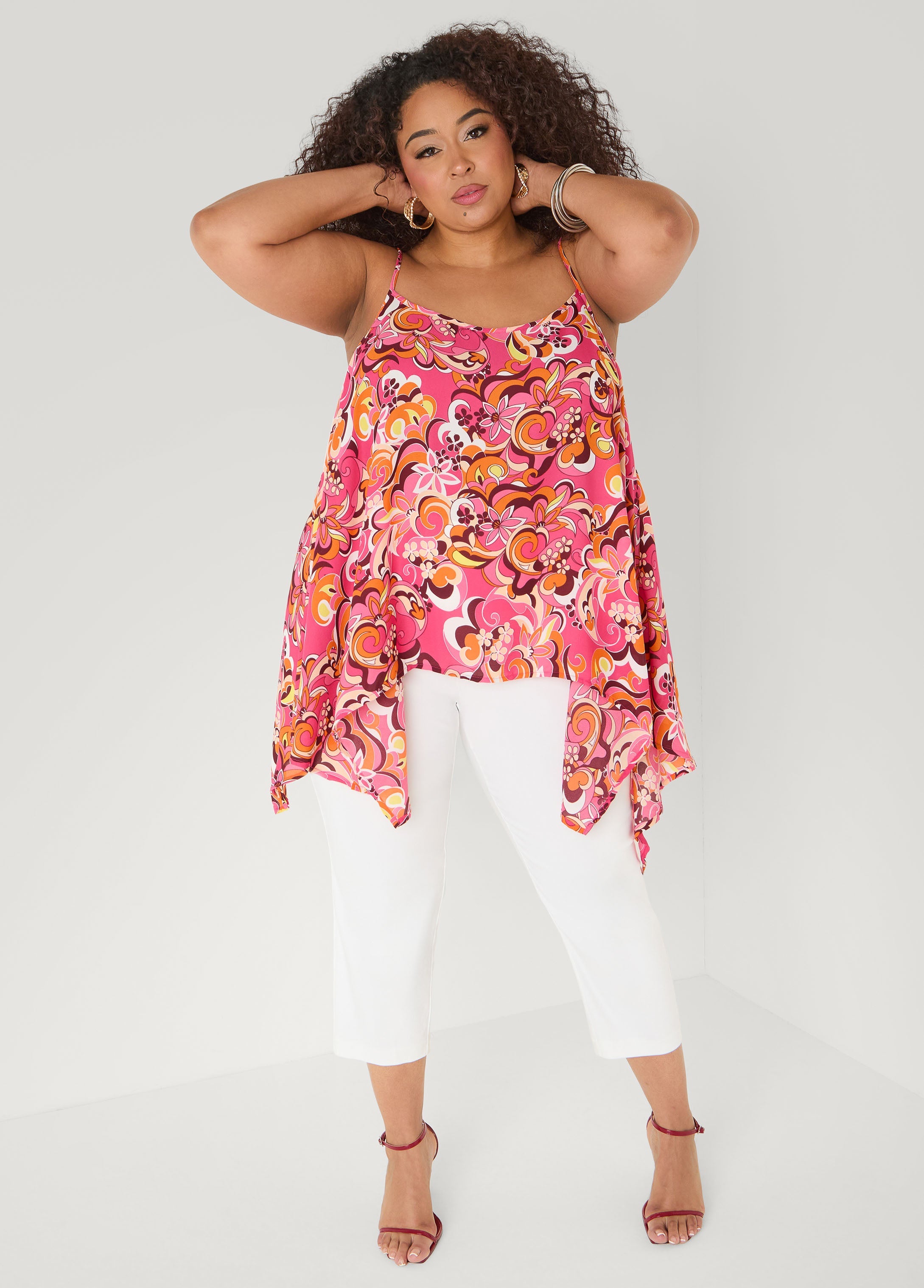 Paisley Print Handkerchief Tank Green | Ashley Stewart