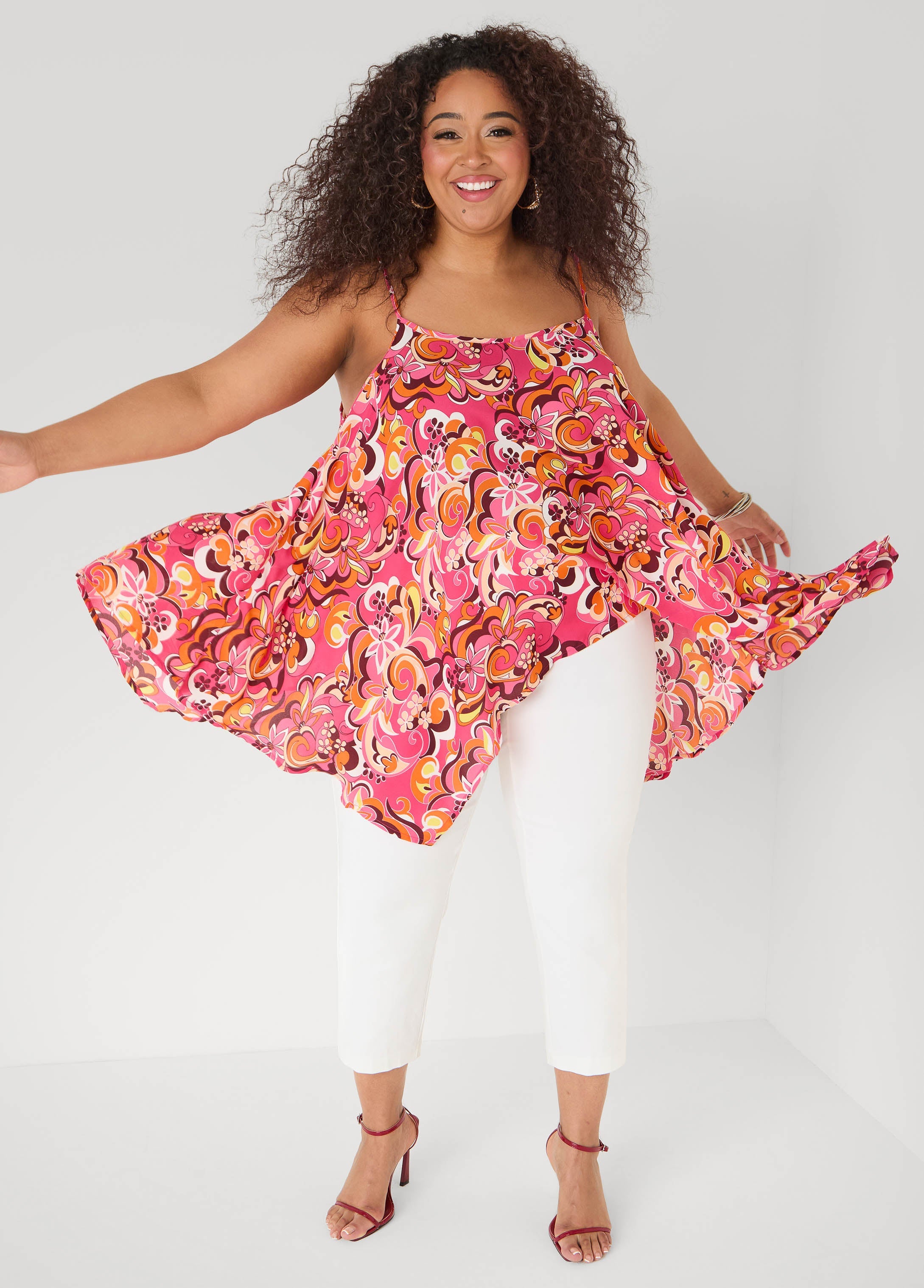 Paisley Print Handkerchief Tank Green | Ashley Stewart