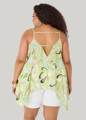 Paisley Print Handkerchief Tank Green | Ashley Stewart