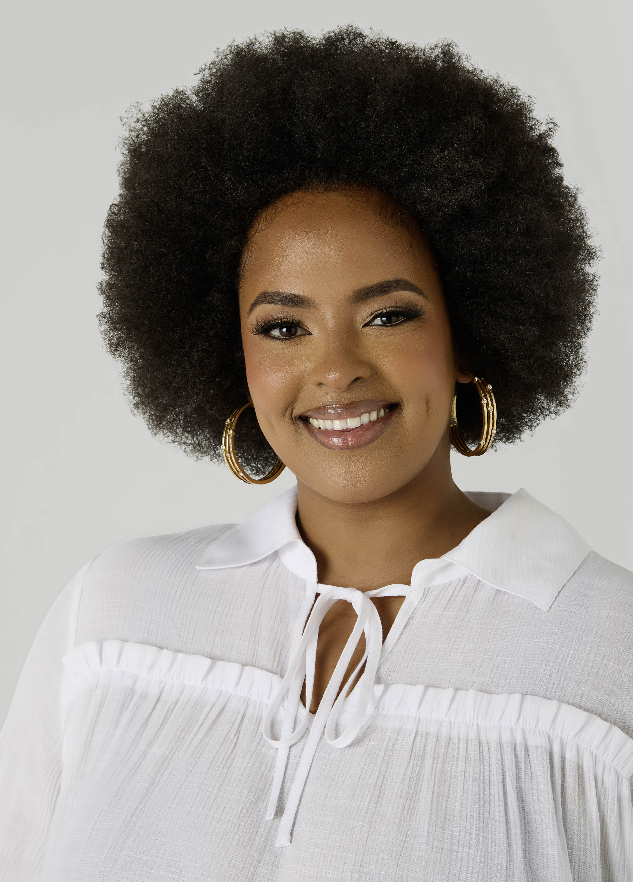 Ruffle Trimmed Gauze Blouse White | Ashley Stewart