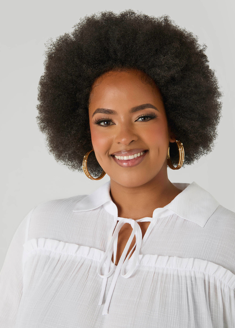 Ruffle Trimmed Gauze Blouse White | Ashley Stewart