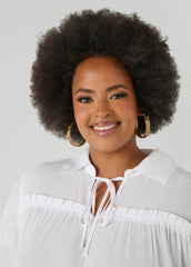 Ruffle Trimmed Gauze Blouse White | Ashley Stewart