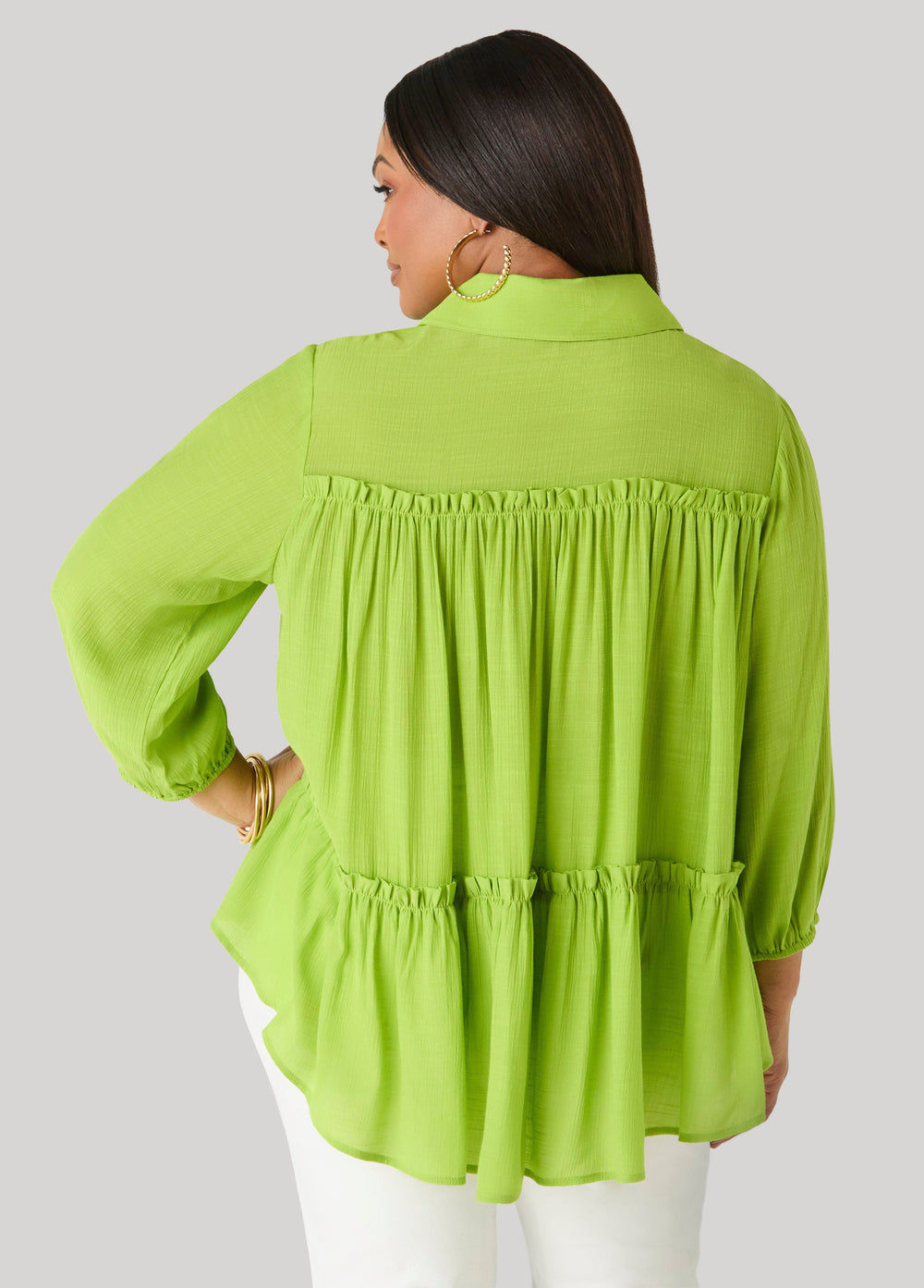 Ruffle Trimmed Gauze Blouse White | Ashley Stewart