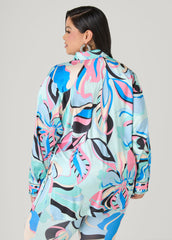 Floral Satin Shirt POWDER BLUE | Ashley Stewart