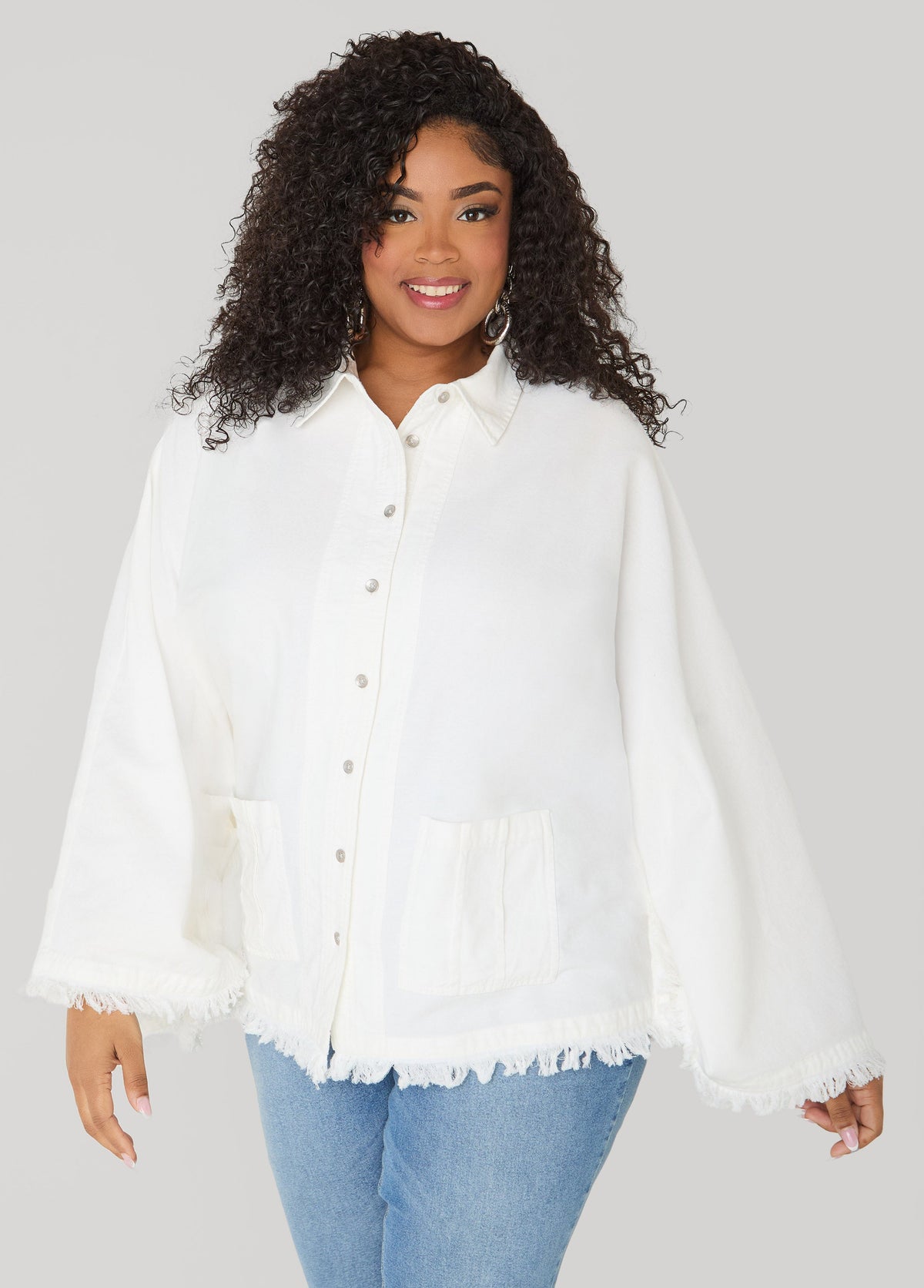 Bell Sleeved Denim Poncho White | Ashley Stewart