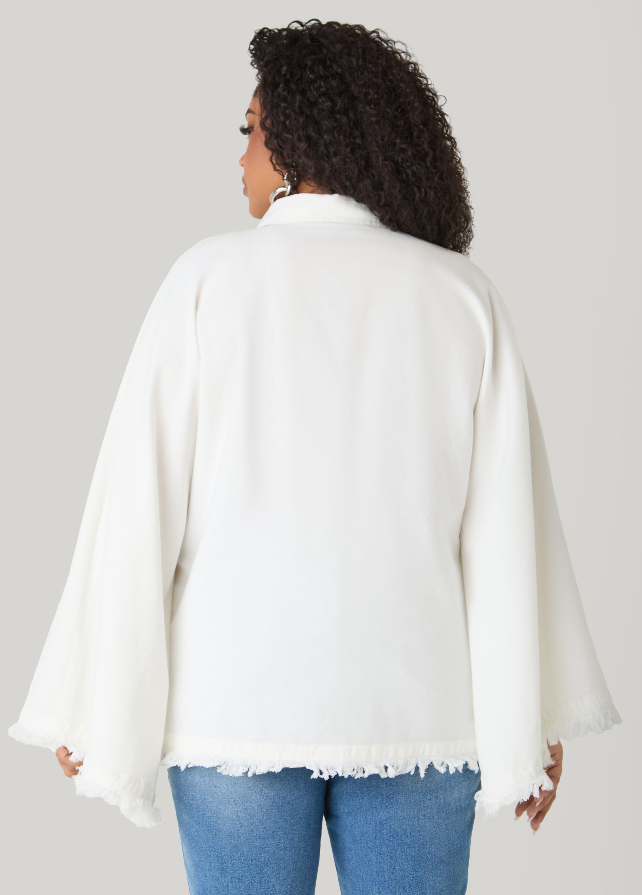 Bell Sleeved Denim Poncho White | Ashley Stewart