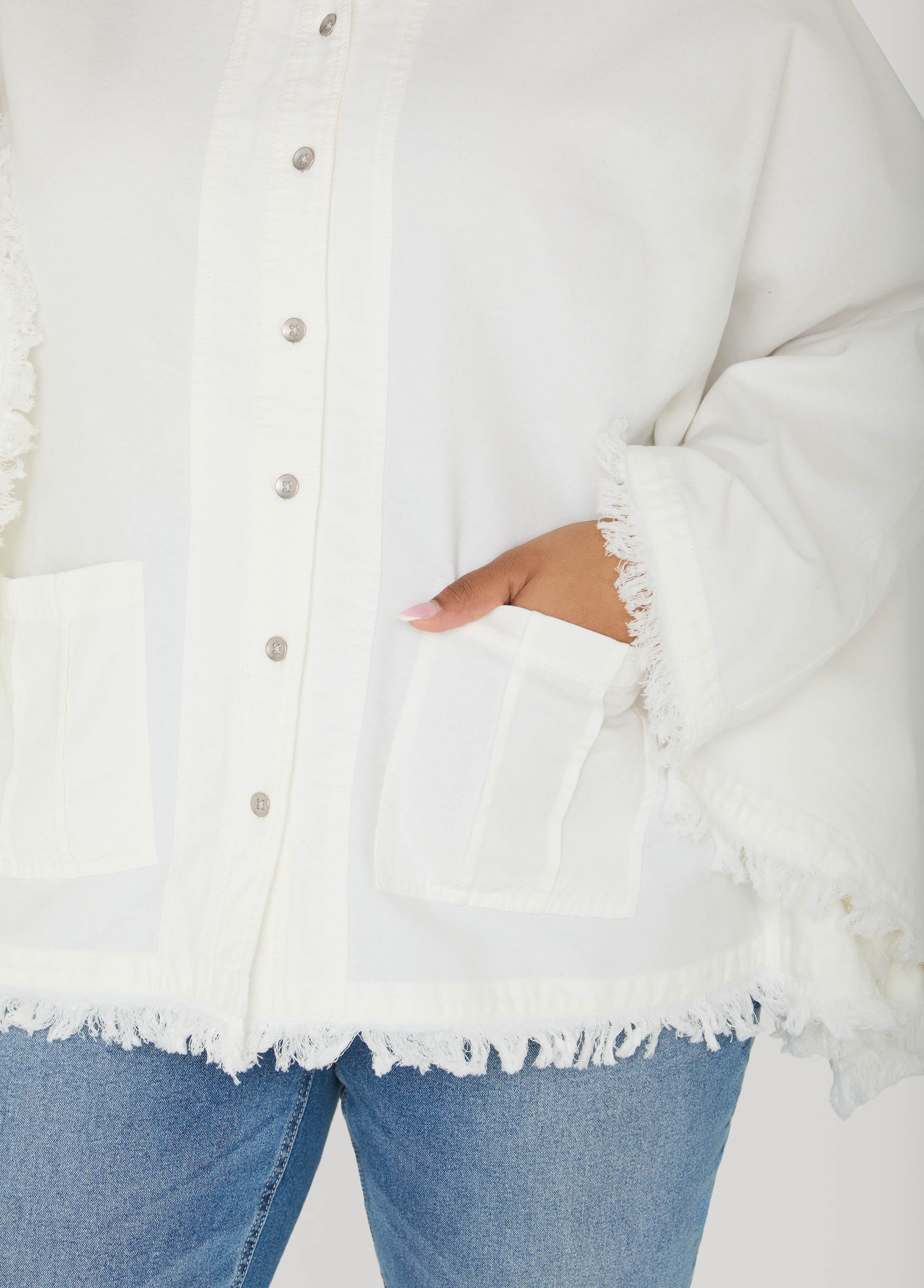 Bell Sleeved Denim Poncho White | Ashley Stewart