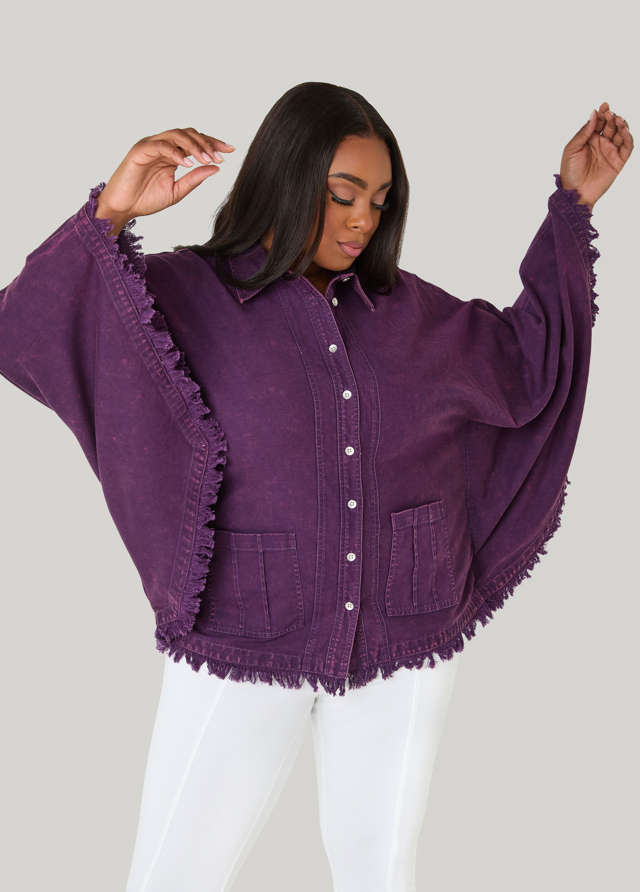 Bell Sleeved Denim Poncho White | Ashley Stewart