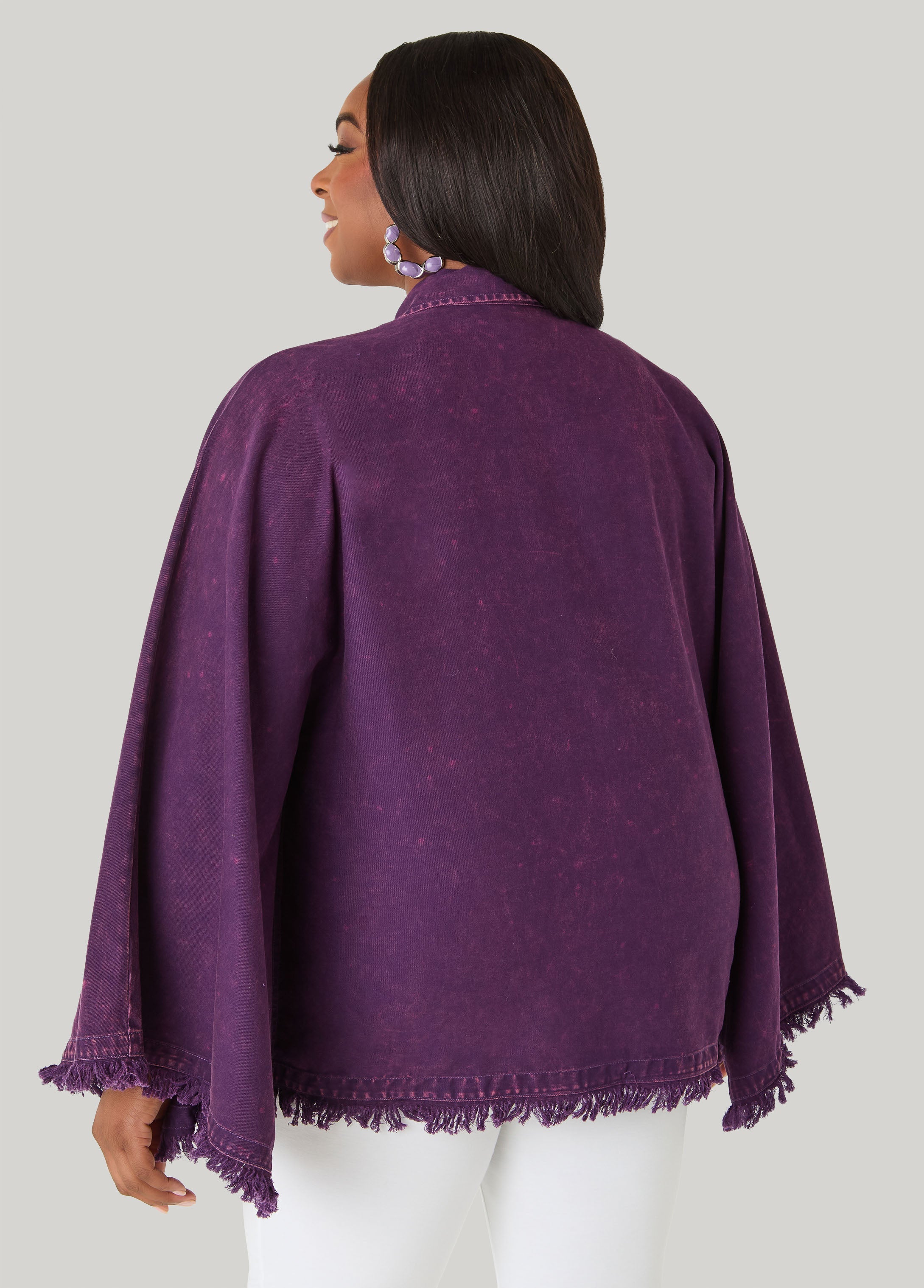 Bell Sleeved Denim Poncho White | Ashley Stewart