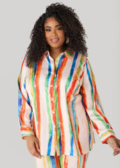 Brushstroke Striped Satin Shirt Multi | Ashley Stewart