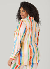 Brushstroke Striped Satin Shirt Multi | Ashley Stewart