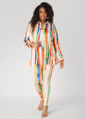 Brushstroke Striped Satin Shirt Multi | Ashley Stewart