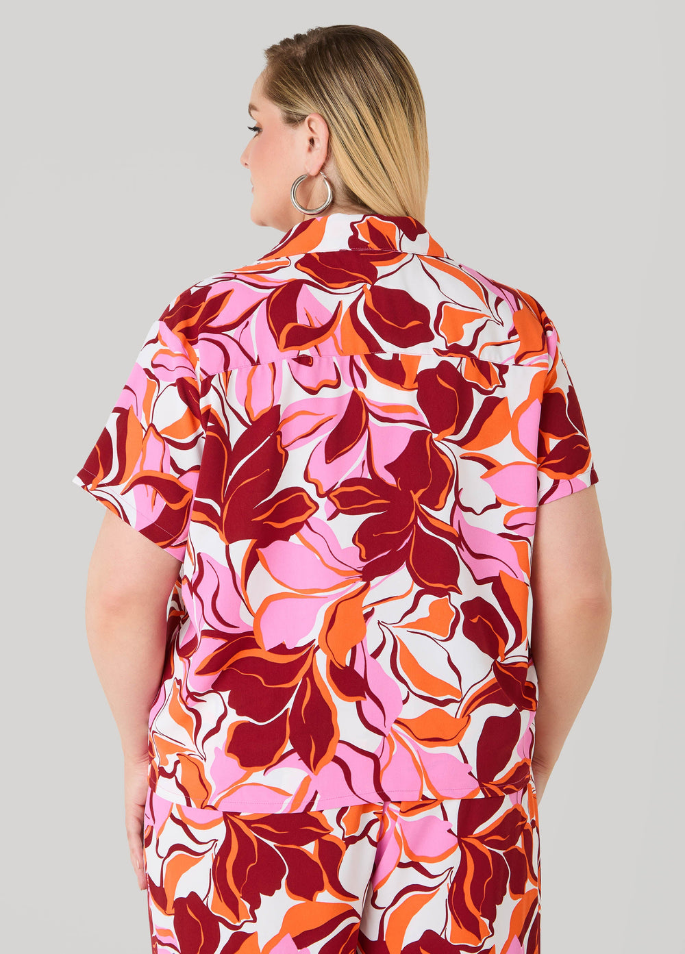 Printed Boxy Cropped Shirt Pink | Ashley Stewart