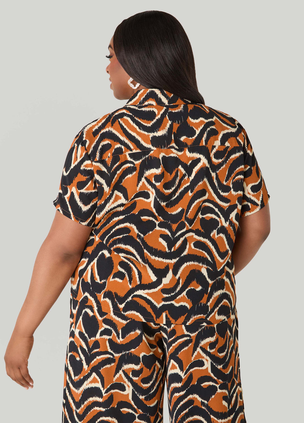Printed Boxy Cropped Shirt Pink | Ashley Stewart