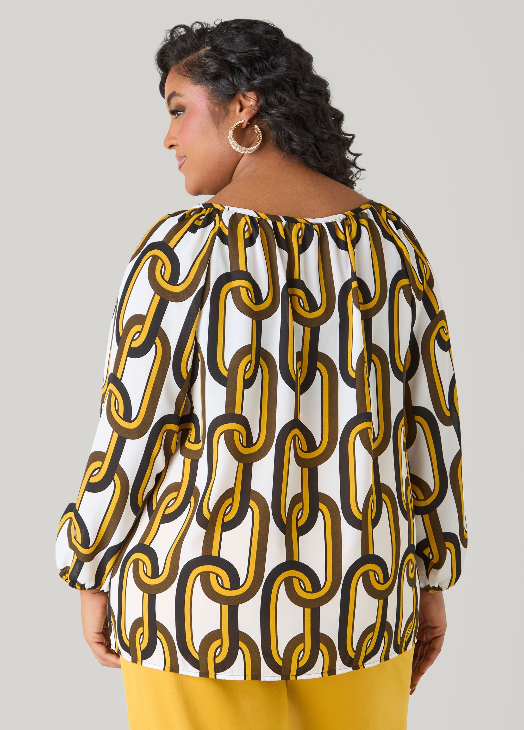 Chain Link Print Blouse White | Ashley Stewart