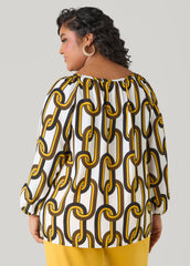 Chain Link Print Blouse White | Ashley Stewart