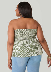 Printed Strapless Handkerchief Top Olive | Ashley Stewart