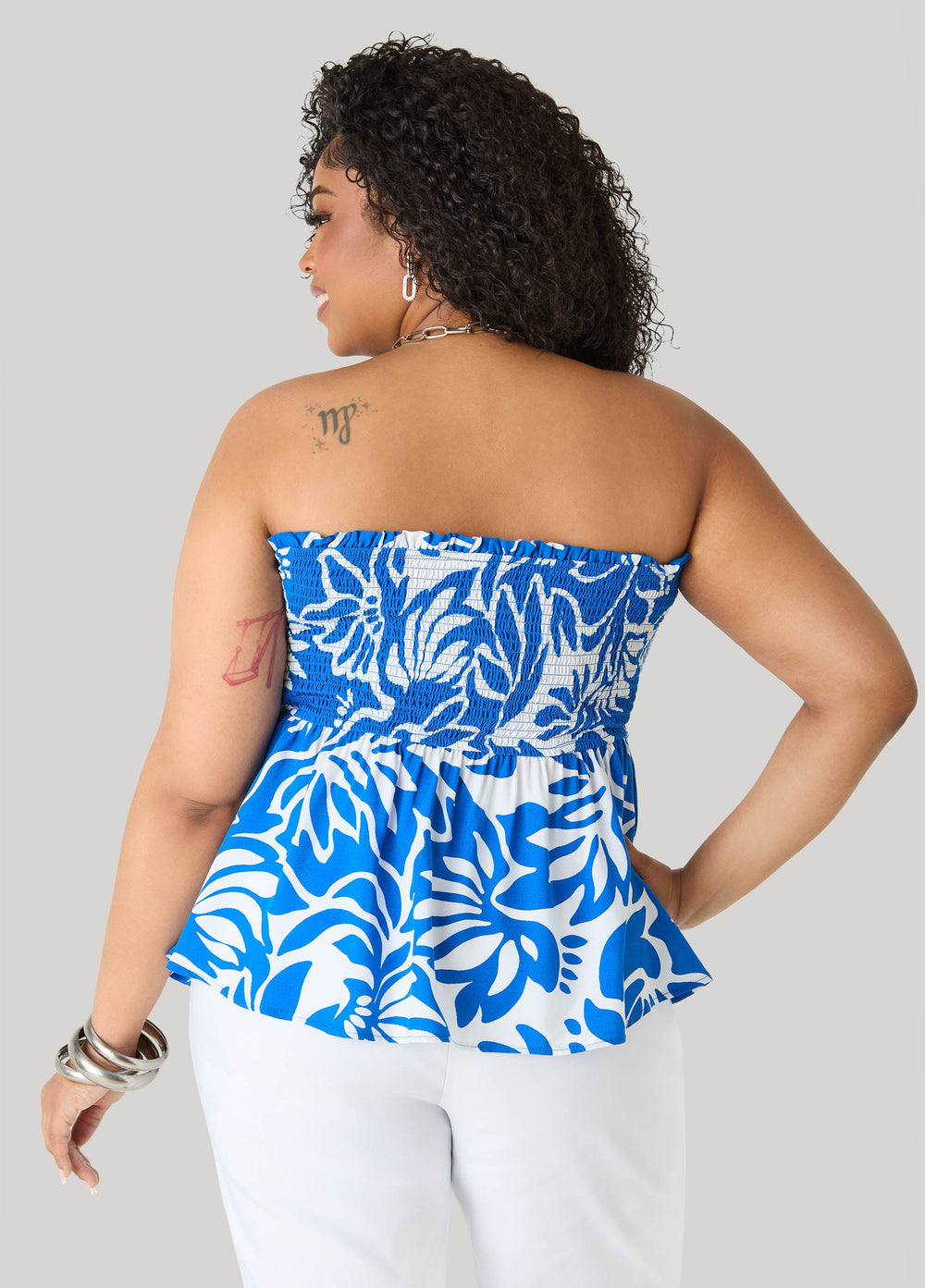 Printed Strapless Handkerchief Top Olive | Ashley Stewart
