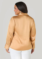 Satin Shirt Navy Peony | Ashley Stewart