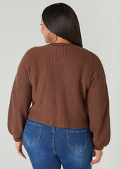 Cropped Ribbed Knit Sweater Potting Soil | Ashley Stewart