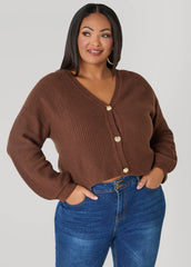 Cropped Ribbed Knit Sweater Potting Soil | Ashley Stewart