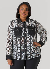 Zebra Organza Shirt Black White | Ashley Stewart