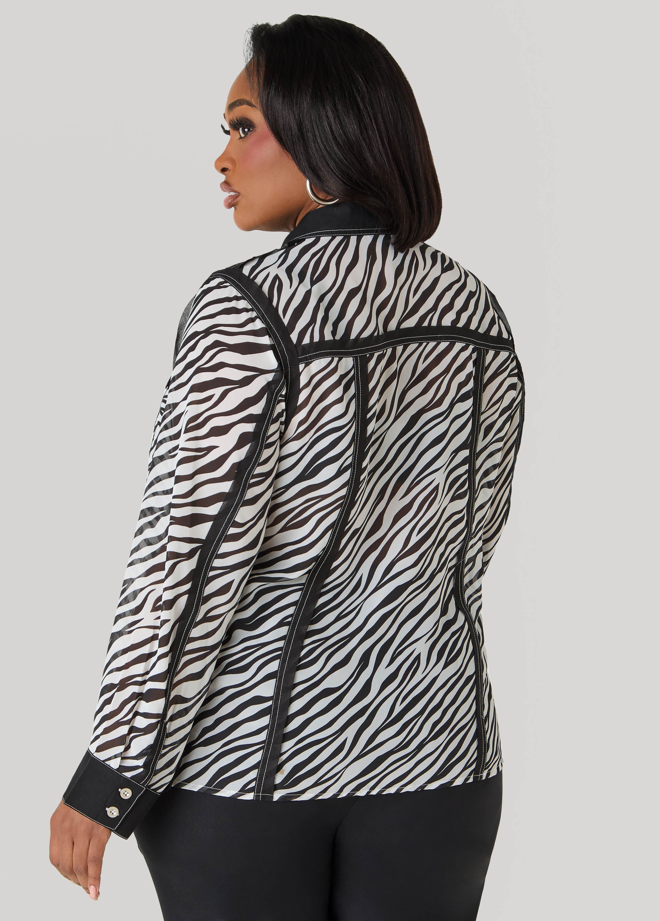 Zebra Organza Shirt Black White | Ashley Stewart