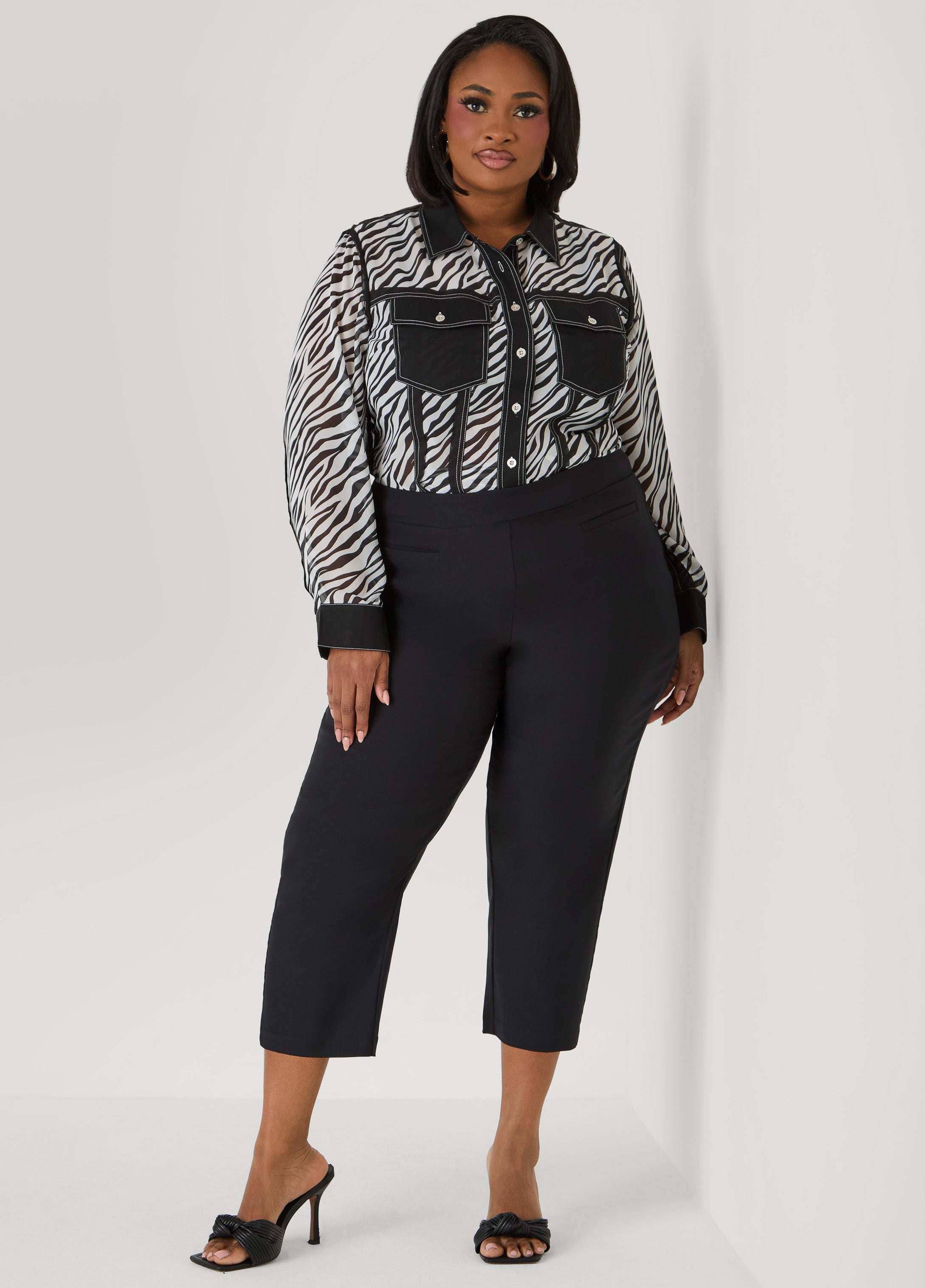 Zebra Organza Shirt Black White | Ashley Stewart