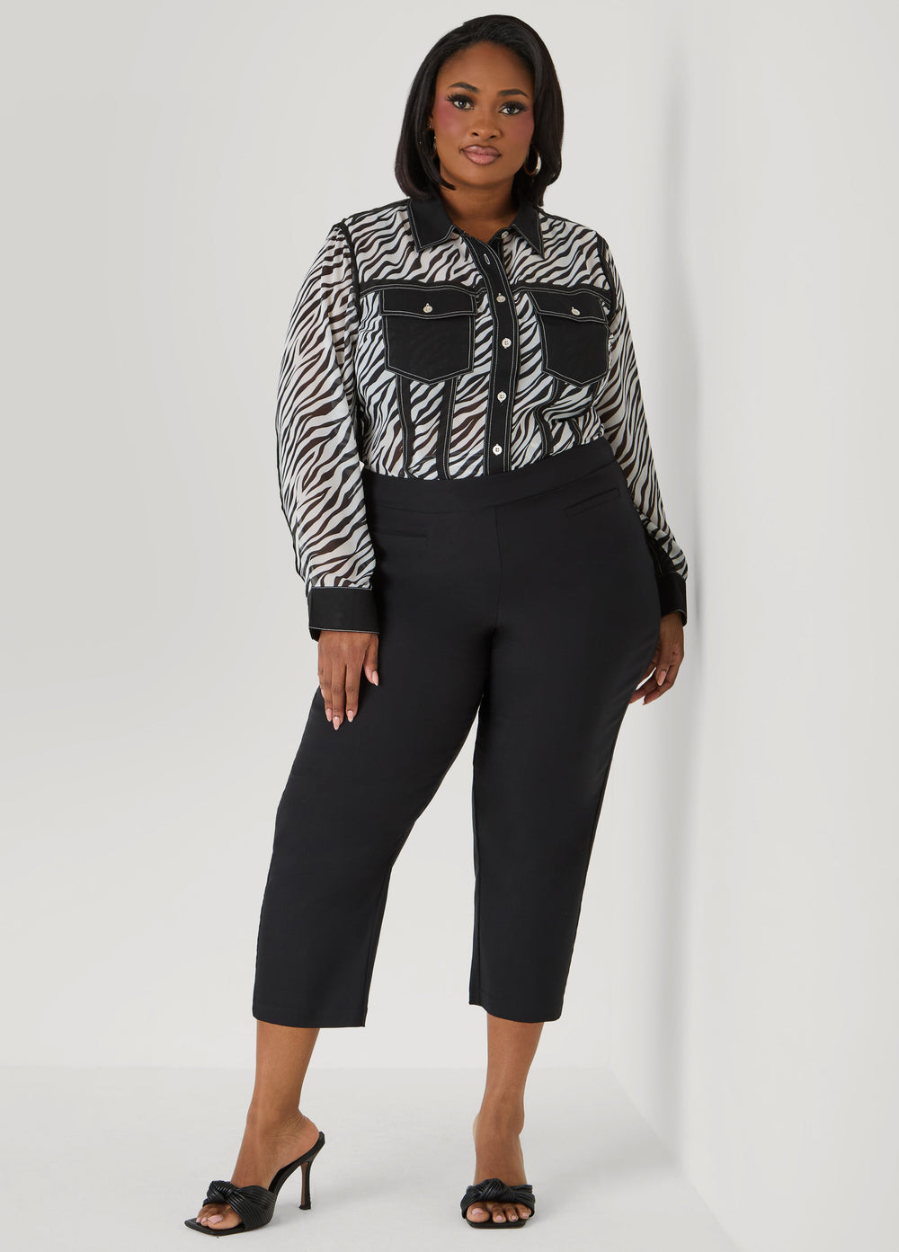 Zebra Organza Shirt Black White | Ashley Stewart