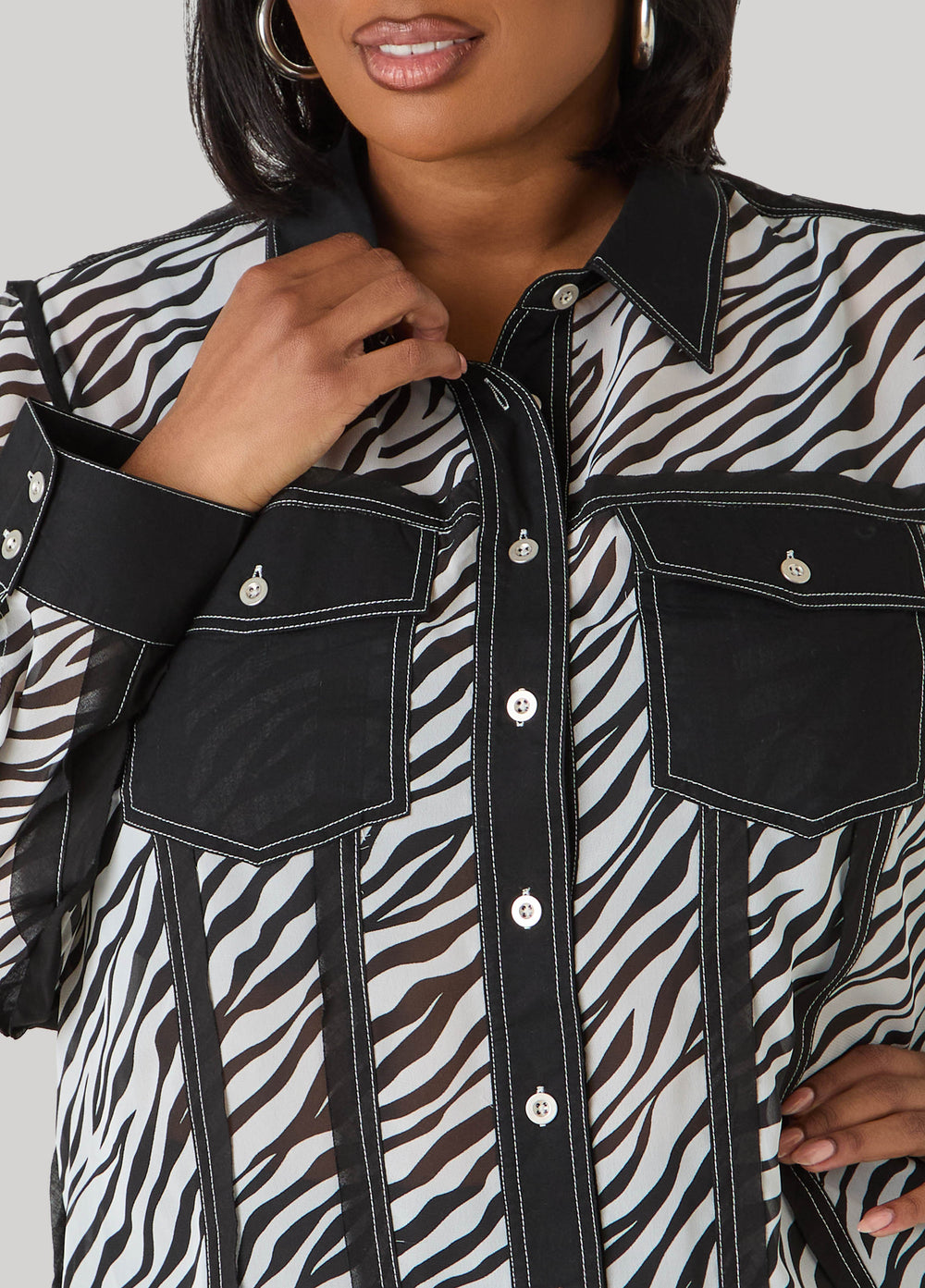 Zebra Organza Shirt Black White | Ashley Stewart