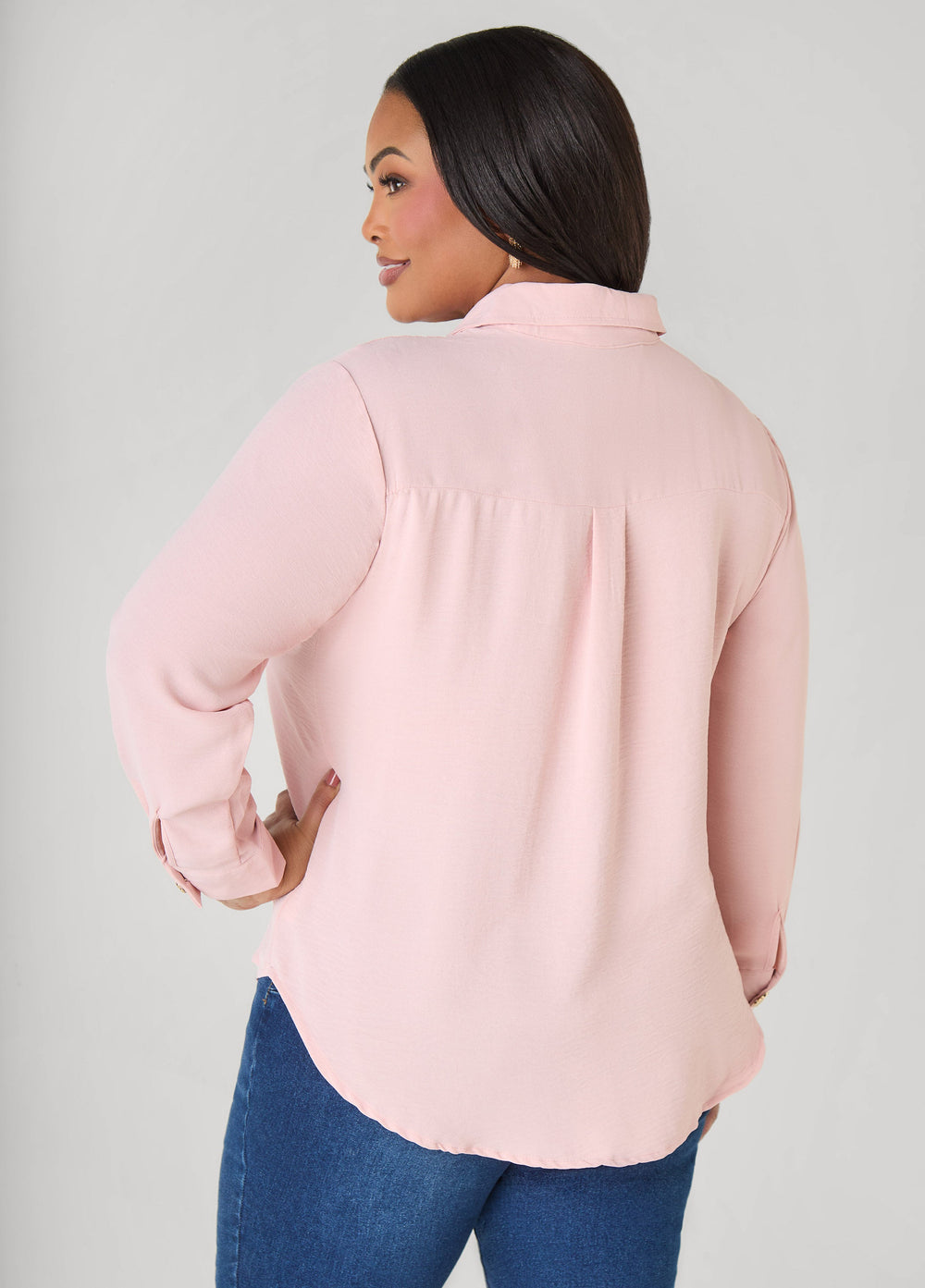Button Embellished Textured Shirt Black | Ashley Stewart