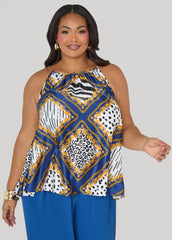 Chain Trimmed Animal Print Cami Navy Peony | Ashley Stewart