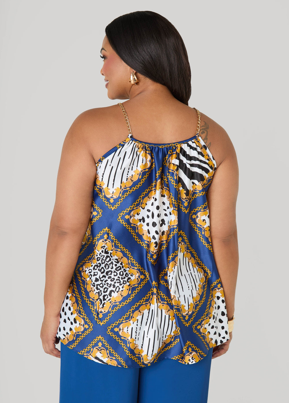 Chain Trimmed Animal Print Cami Navy Peony | Ashley Stewart