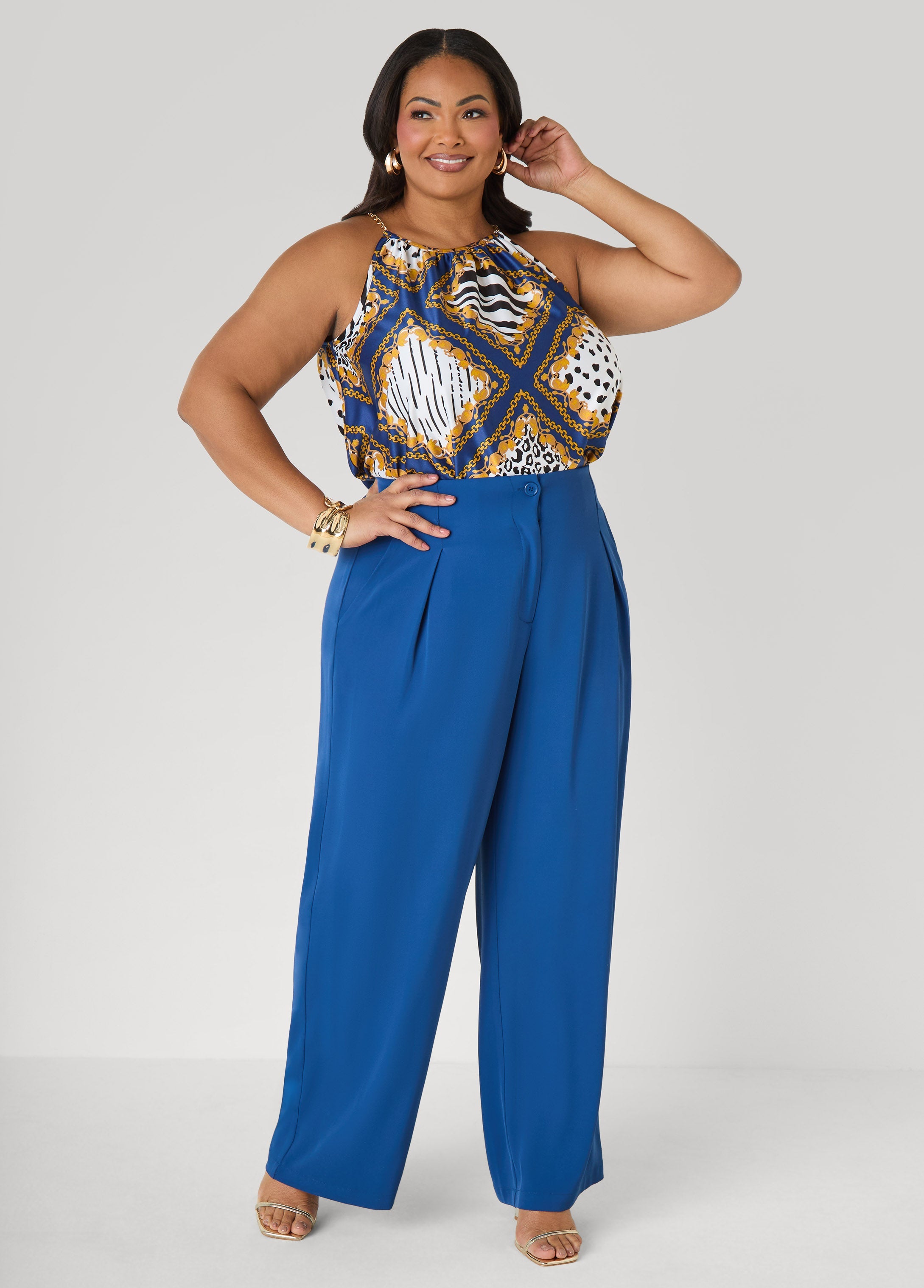 Chain Trimmed Animal Print Cami Navy Peony | Ashley Stewart