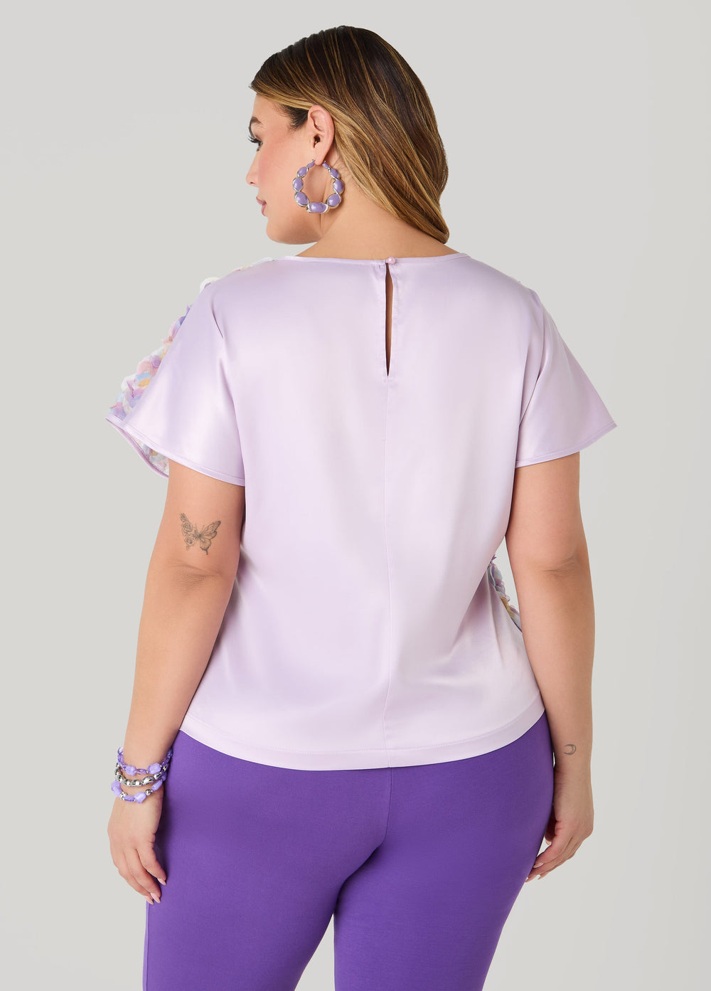 Rosette Mesh And Satin Blouse Multi | Ashley Stewart