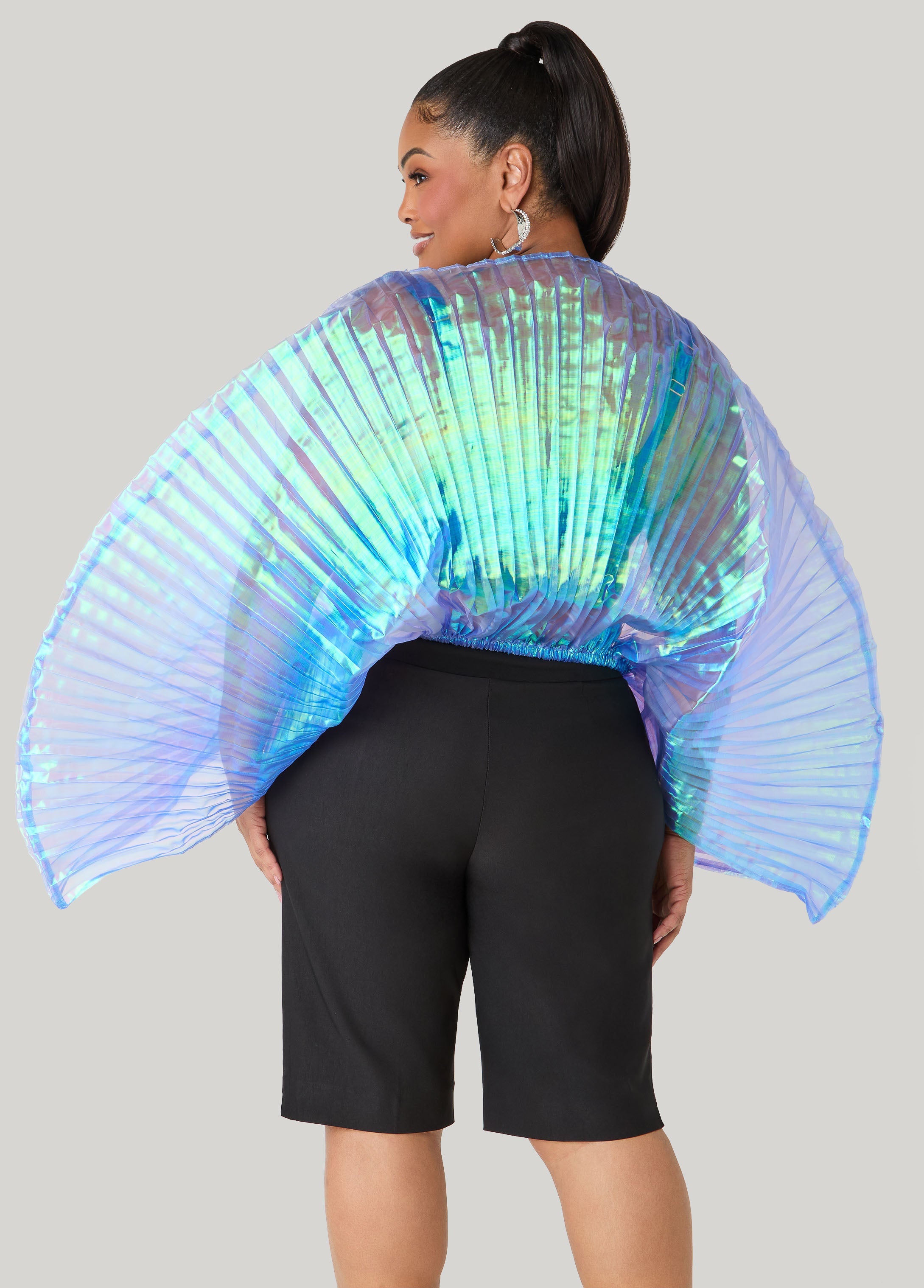 Iridescent Pleated Organza Top Blue | Ashley Stewart