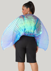 Iridescent Pleated Organza Top Blue | Ashley Stewart