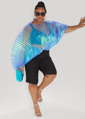 Iridescent Pleated Organza Top Blue | Ashley Stewart