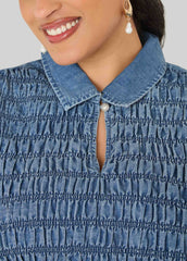 Smocked Denim Peplum Top Denim | Ashley Stewart