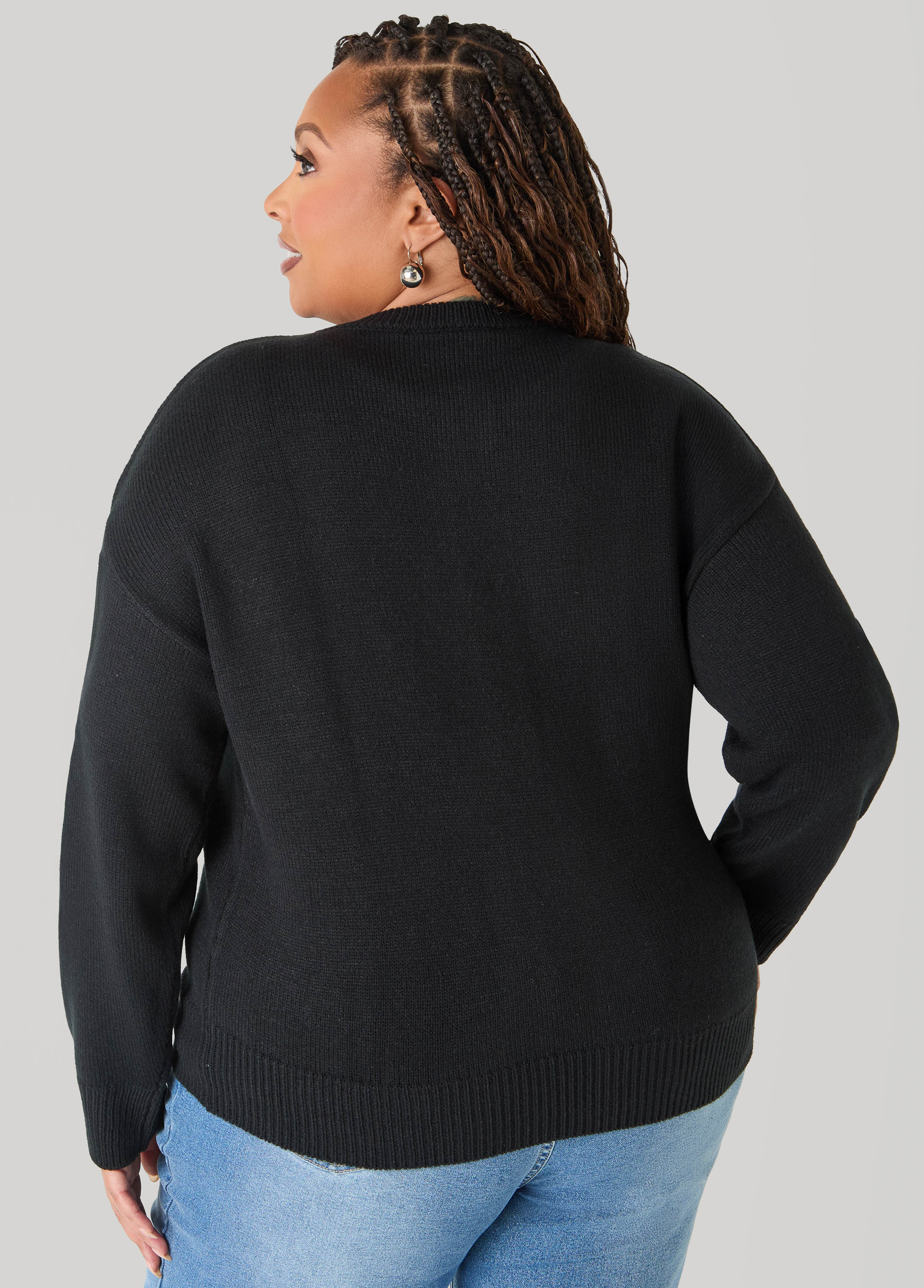 Rose Button Front Cardigan Black | Ashley Stewart