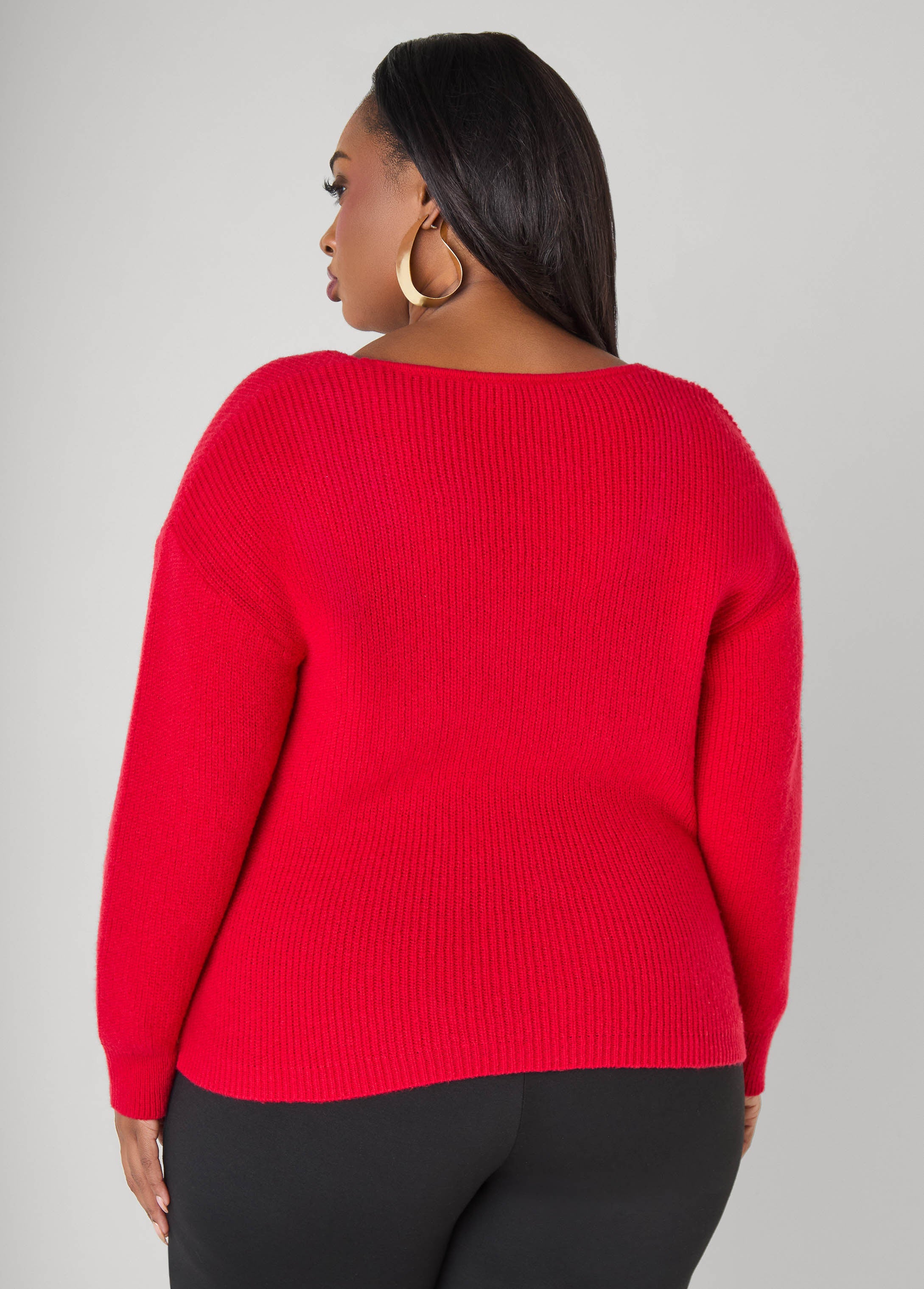 Knotted Cable Knit Trimmed Sweater Lychee | Ashley Stewart